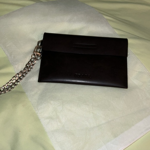 PRADA LEATHER ENVELOP POUCH/CLUTCH BAG PREOWNED BROWN - Picture 13 of 14